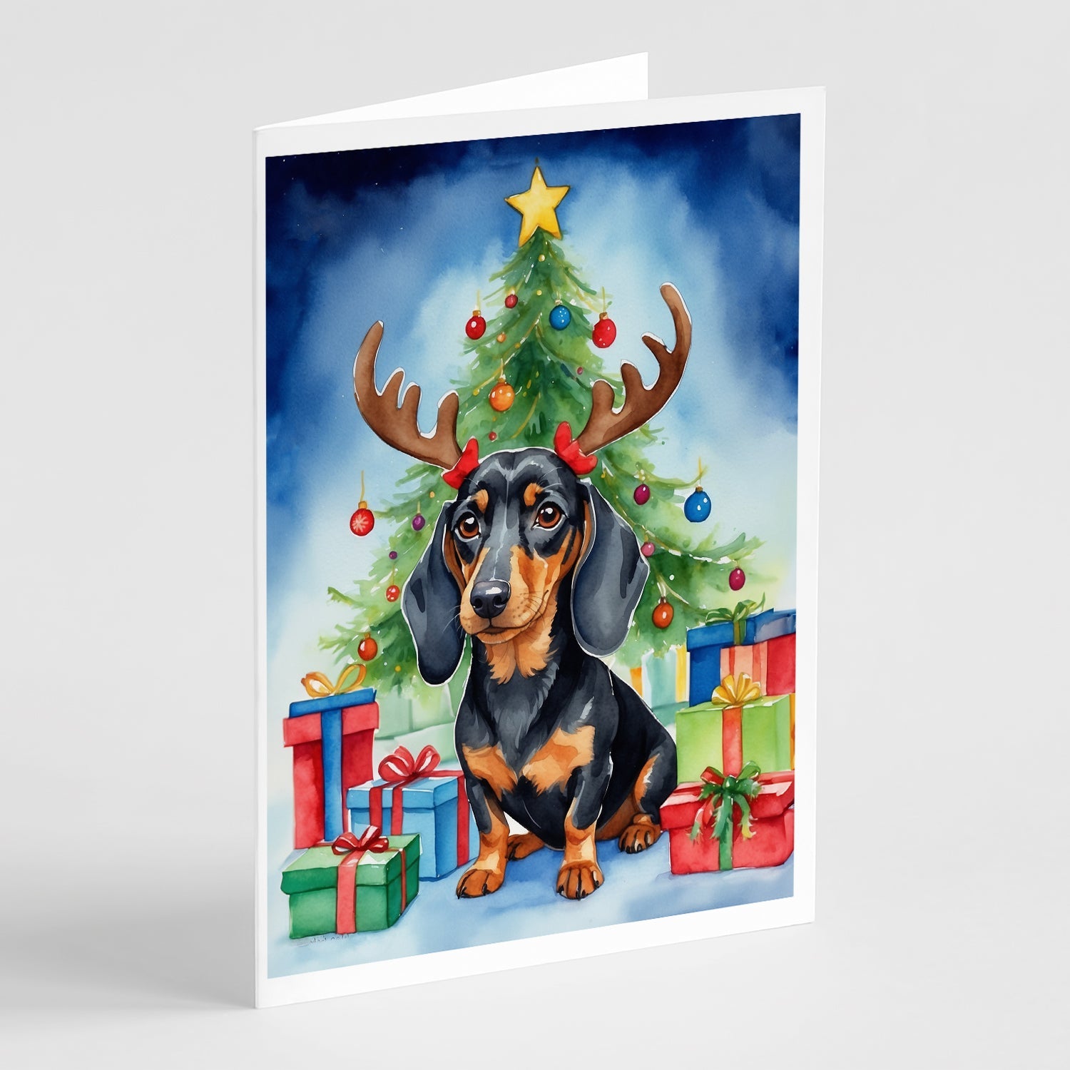 Black and Tan Dachshund Christmas Reindeer Greeting Cards Pack of 8 Blank Cards with Envelopes Whimsical A7 Size 5x7