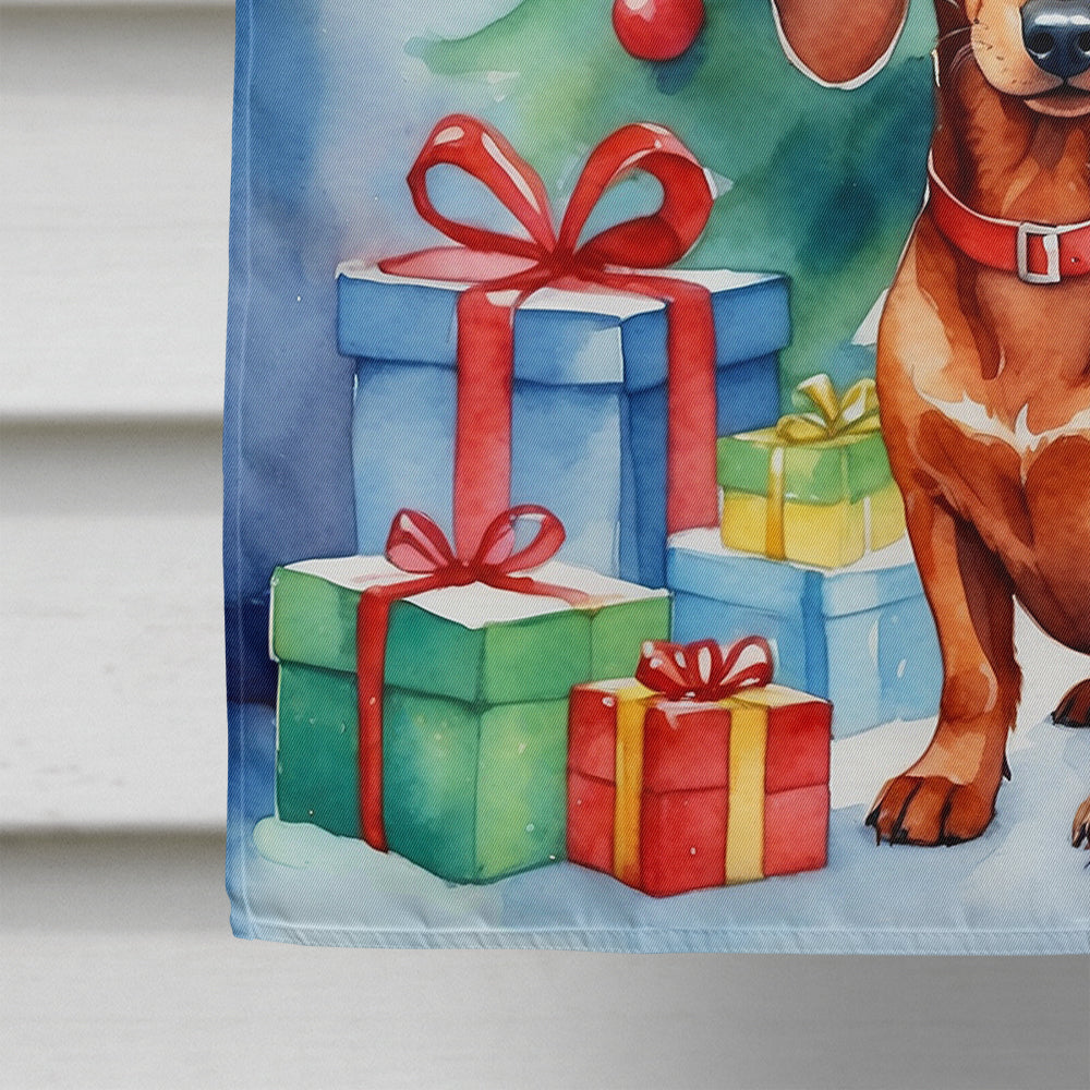 Dachshund Christmas Reindeer House Flag 28x40 Porch Sleeve Pole Decorative Outside Yard Banner Artwork Wall Hanging, Polyester