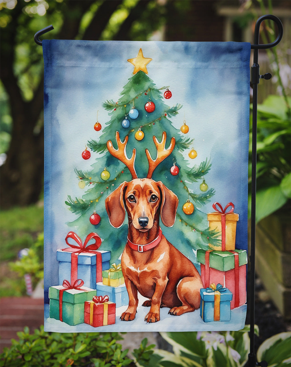 Dachshund Christmas Reindeer Garden Flag Mailbox Decorative Yard Banner Outside Patio Artwork for Flower Beds, Garden Size, Multicolor