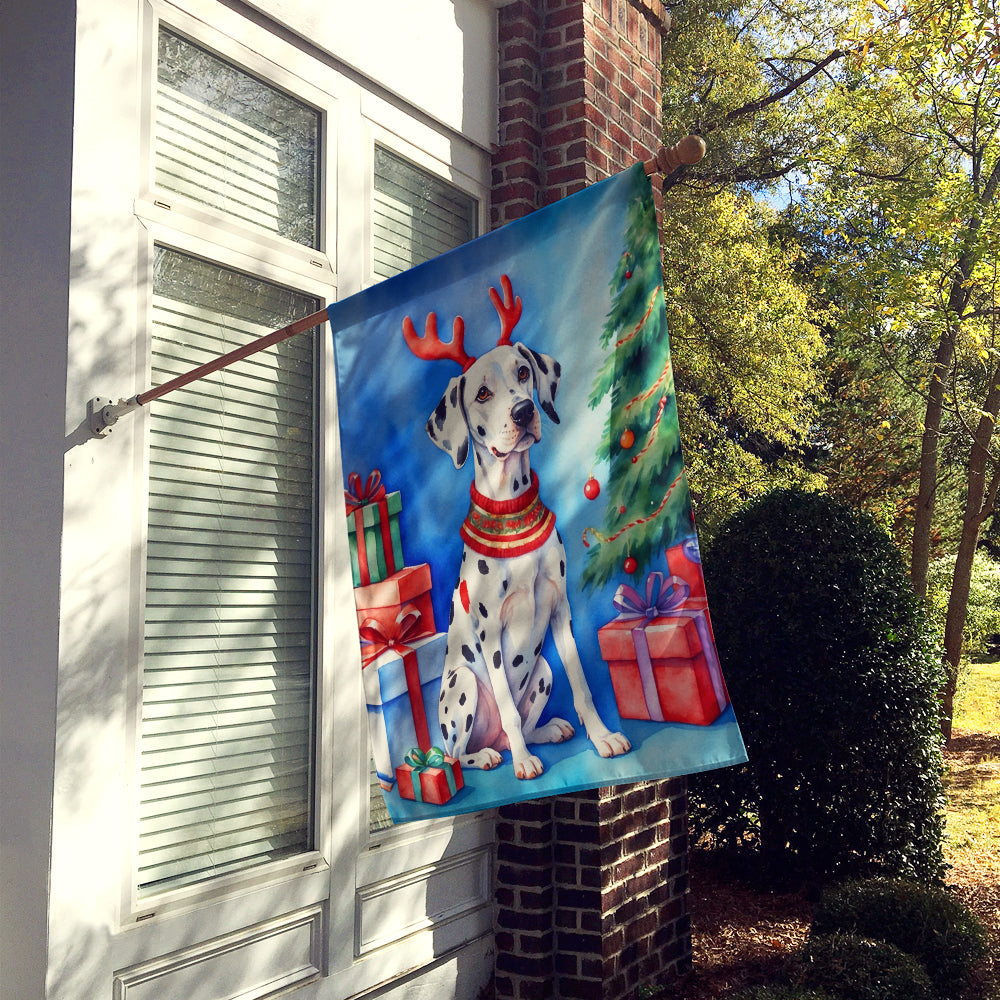 Dalmatian Christmas Reindeer House Flag 28x40 Porch Sleeve Pole Decorative Outside Yard Banner Artwork Wall Hanging, Polyester