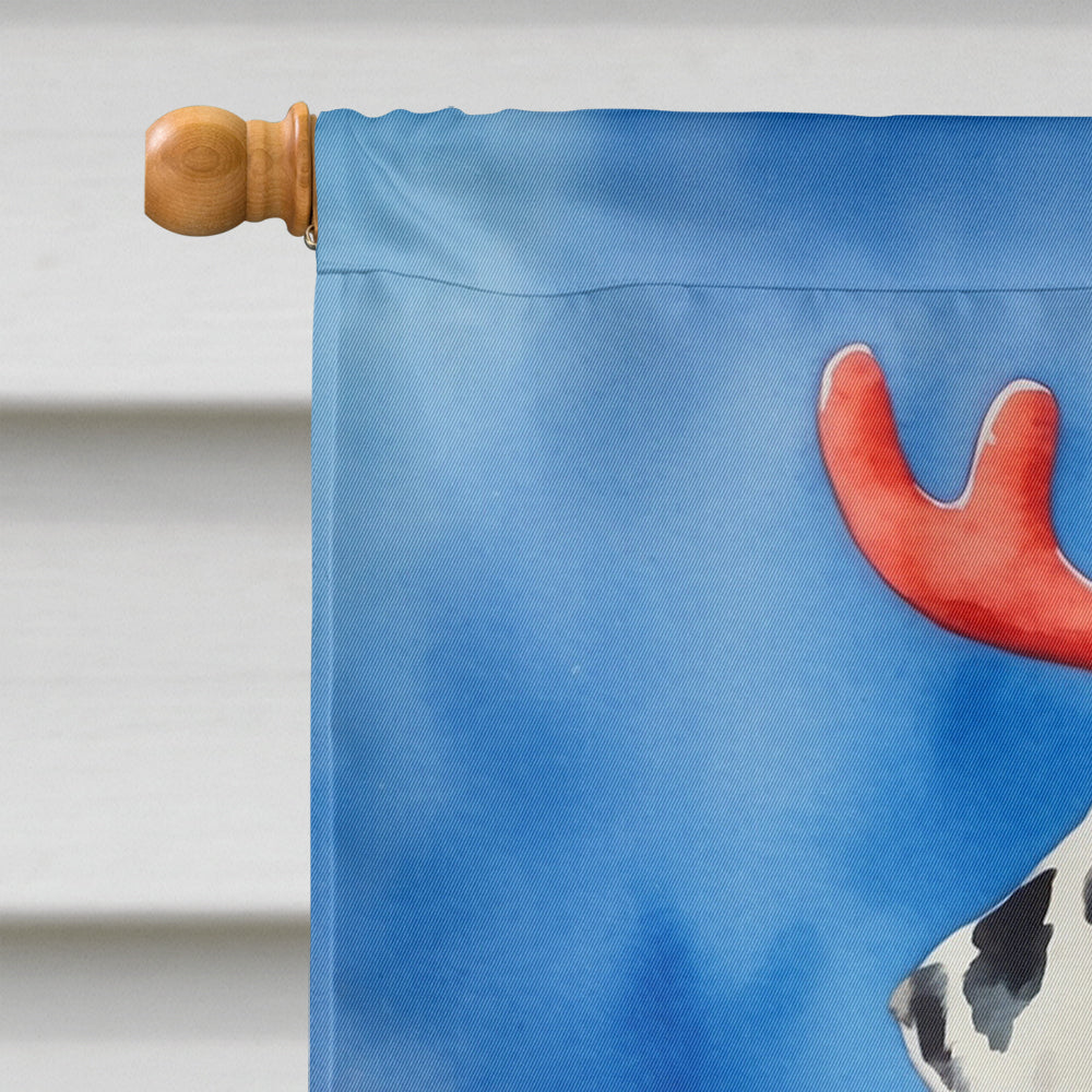Dalmatian Christmas Reindeer House Flag 28x40 Porch Sleeve Pole Decorative Outside Yard Banner Artwork Wall Hanging, Polyester