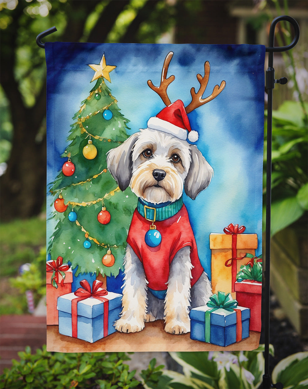 Dandie Dinmont Terrier Christmas Reindeer Garden Flag Mailbox Decorative Yard Banner Outside Patio Artwork for Flower Beds, Garden Size, Multicolor