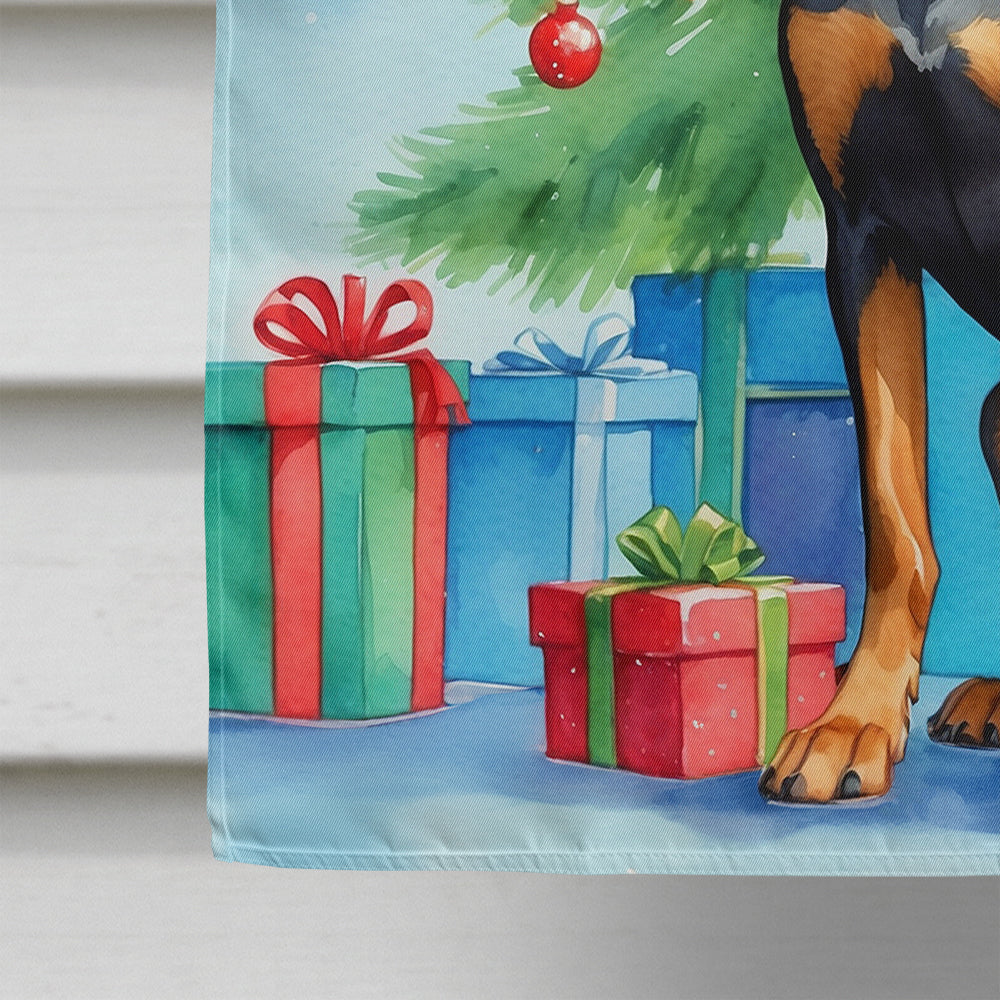 Doberman Pinscher Christmas Reindeer House Flag 28x40 Porch Sleeve Pole Decorative Outside Yard Banner Artwork Wall Hanging, Polyester