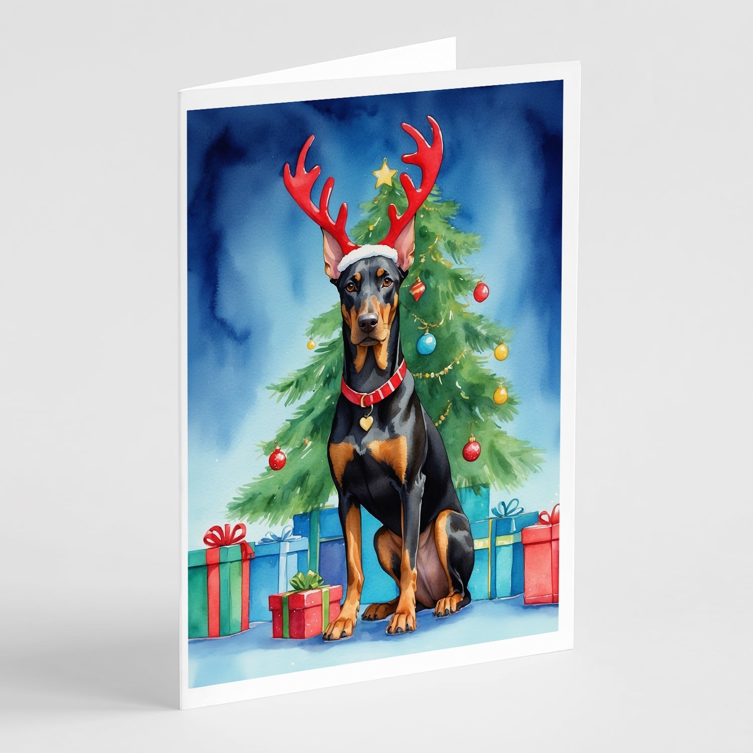 Doberman Pinscher Christmas Reindeer Greeting Cards Pack of 8 Blank Cards with Envelopes Whimsical A7 Size 5x7