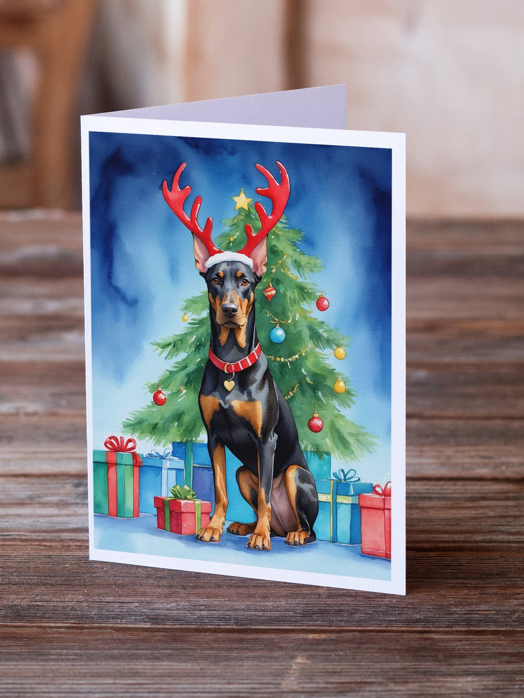 Doberman Pinscher Christmas Reindeer Greeting Cards Pack of 8 Blank Cards with Envelopes Whimsical A7 Size 5x7