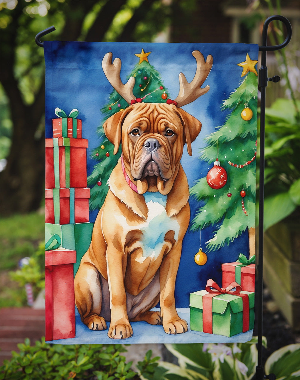 Dogue de Bordeaux Christmas Reindeer Garden Flag Mailbox Decorative Yard Banner Outside Patio Artwork for Flower Beds, Garden Size, Multicolor