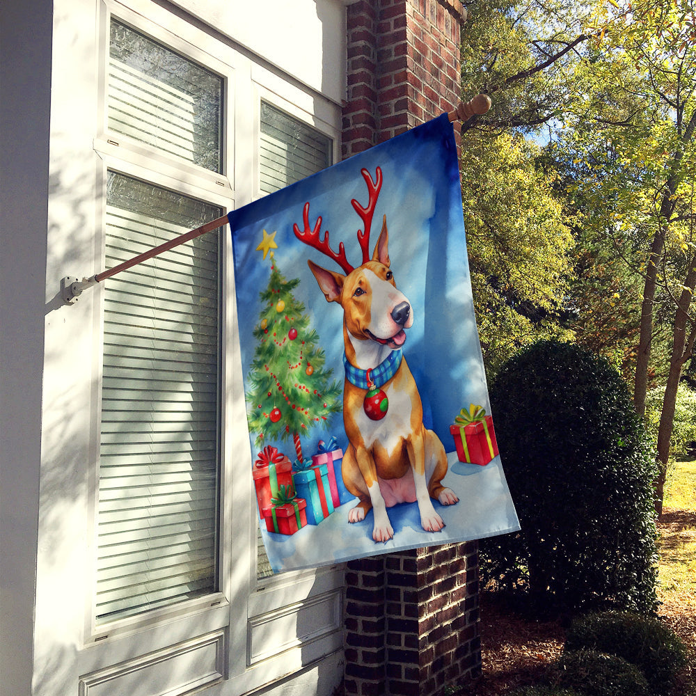 Bull Terrier Christmas Reindeer House Flag 28x40 Porch Sleeve Pole Decorative Outside Yard Banner Artwork Wall Hanging, Polyester