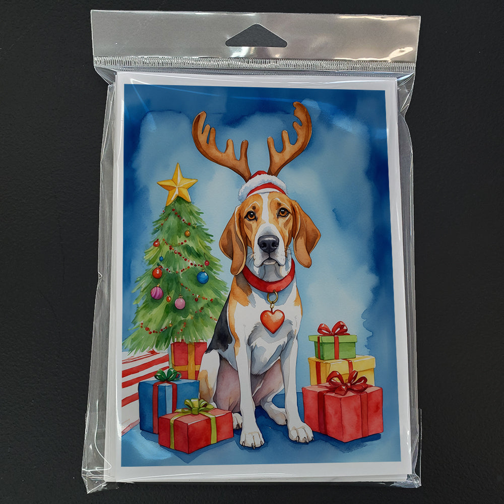 English Foxhound Christmas Reindeer Greeting Cards Pack of 8 Blank Cards with Envelopes Whimsical A7 Size 5x7