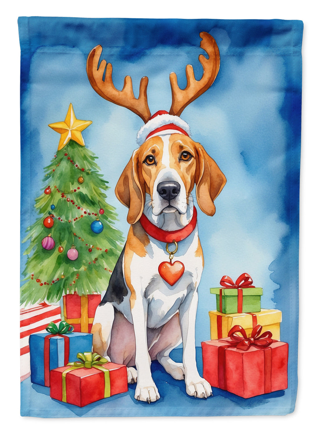 English Foxhound Christmas Reindeer Garden Flag Mailbox Decorative Yard Banner Outside Patio Artwork for Flower Beds, Garden Size, Multicolor
