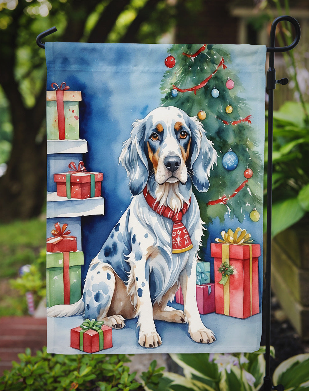 English Setter Christmas Reindeer Garden Flag Mailbox Decorative Yard Banner Outside Patio Artwork for Flower Beds, Garden Size, Multicolor