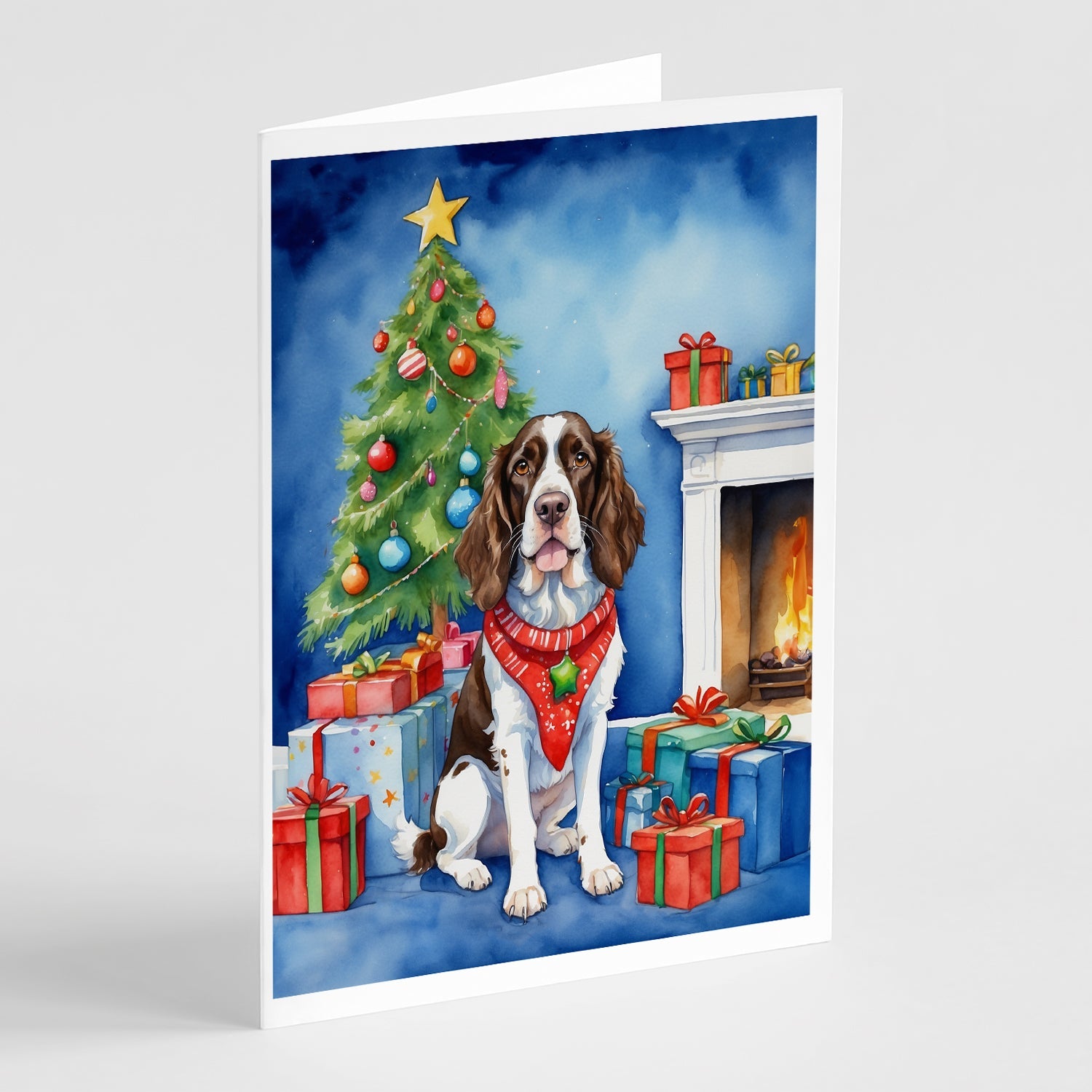 English Springer Spaniel Christmas Reindeer Greeting Cards Pack of 8 Blank Cards with Envelopes Whimsical A7 Size 5x7