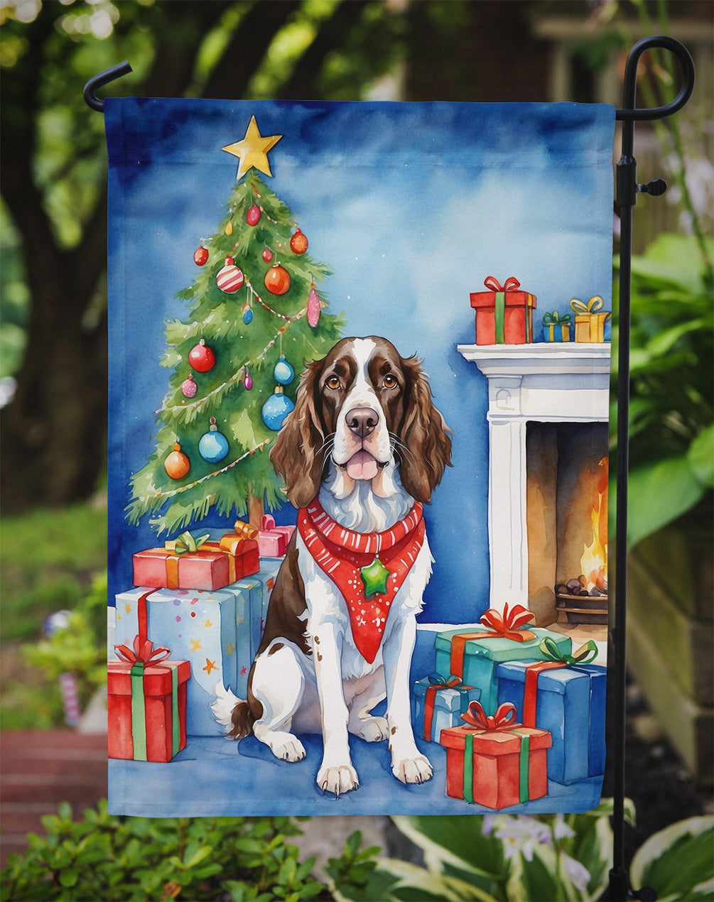 English Springer Spaniel Christmas Reindeer Garden Flag Mailbox Decorative Yard Banner Outside Patio Artwork for Flower Beds, Garden Size, Multicolor