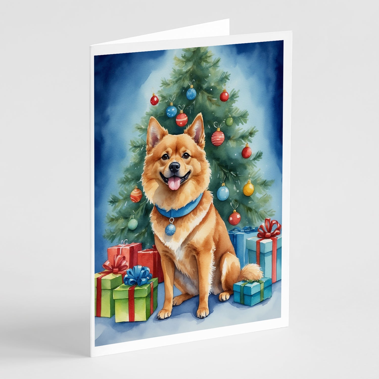Finnish Spitz Christmas Reindeer Greeting Cards Pack of 8 Blank Cards with Envelopes Whimsical A7 Size 5x7