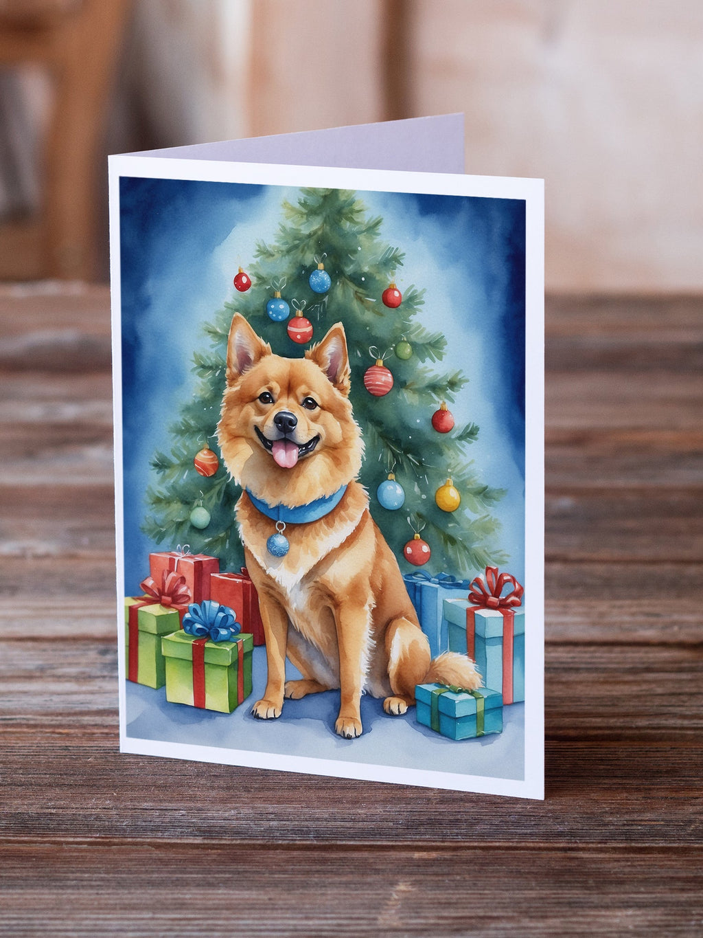 Finnish Spitz Christmas Reindeer Greeting Cards Pack of 8 Blank Cards with Envelopes Whimsical A7 Size 5x7