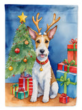 Fox Terrier Christmas Reindeer House Flag 28x40 Porch Sleeve Pole Decorative Outside Yard Banner Artwork Wall Hanging, Polyester