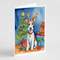 Fox Terrier Christmas Reindeer Greeting Cards Pack of 8 Blank Cards with Envelopes Whimsical A7 Size 5x7