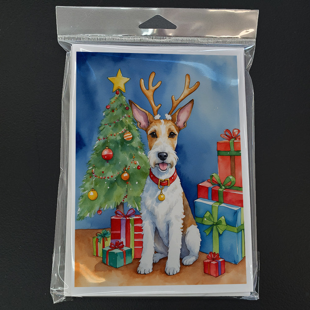 Fox Terrier Christmas Reindeer Greeting Cards Pack of 8 Blank Cards with Envelopes Whimsical A7 Size 5x7