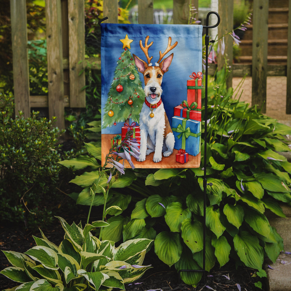 Fox Terrier Christmas Reindeer Garden Flag Mailbox Decorative Yard Banner Outside Patio Artwork for Flower Beds, Garden Size, Multicolor
