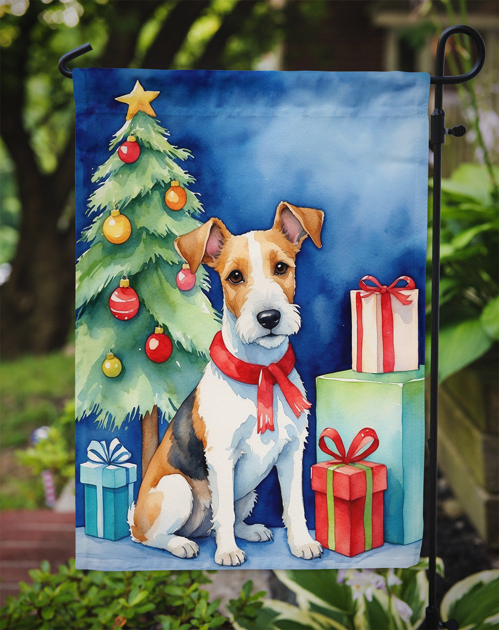 Fox Terrier Christmas Reindeer Garden Flag Mailbox Decorative Yard Banner Outside Patio Artwork for Flower Beds, Garden Size, Multicolor