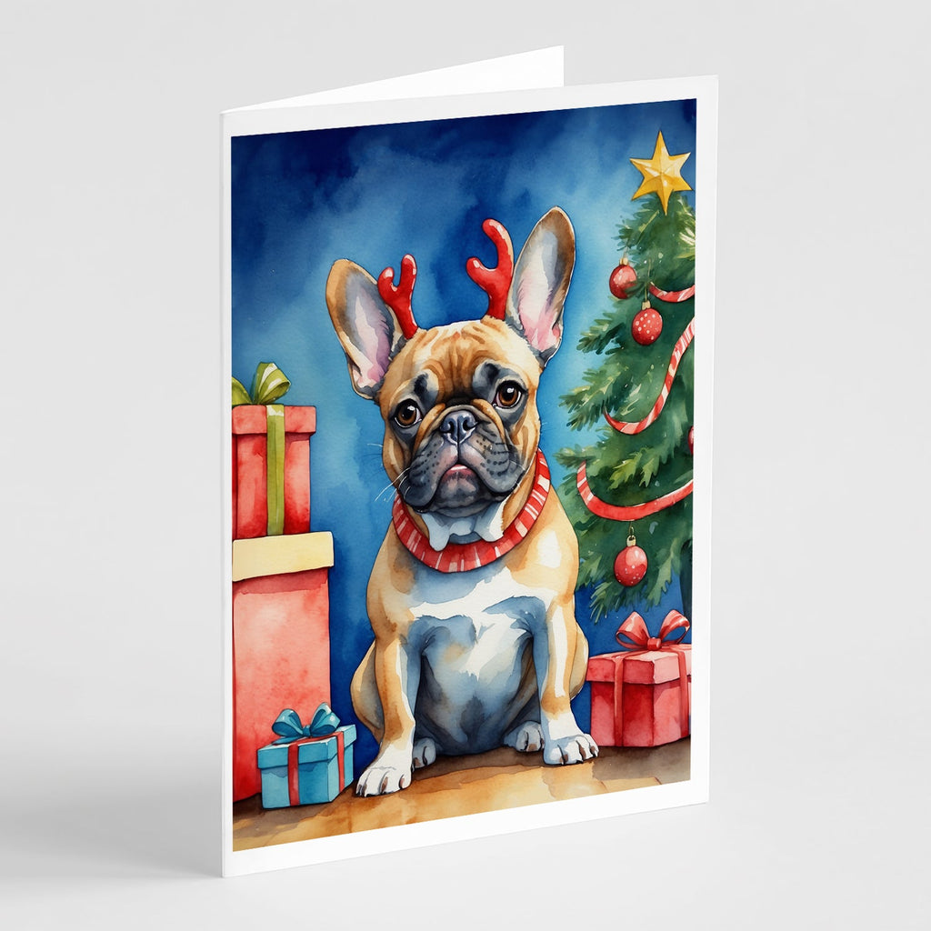 French Bulldog Christmas Reindeer Greeting Cards Pack of 8 Blank Cards with Envelopes Whimsical A7 Size 5x7