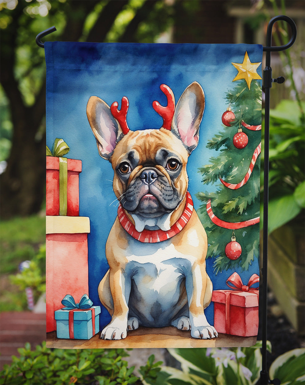 French Bulldog Christmas Reindeer Garden Flag Mailbox Decorative Yard Banner Outside Patio Artwork for Flower Beds, Garden Size, Multicolor