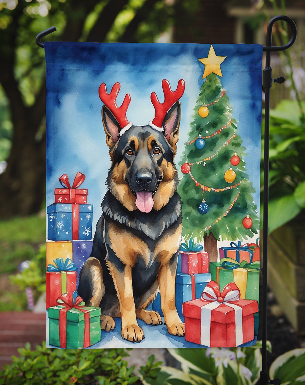 German Shepherd Christmas Reindeer Garden Flag Mailbox Decorative Yard Banner Outside Patio Artwork for Flower Beds, Garden Size, Multicolor
