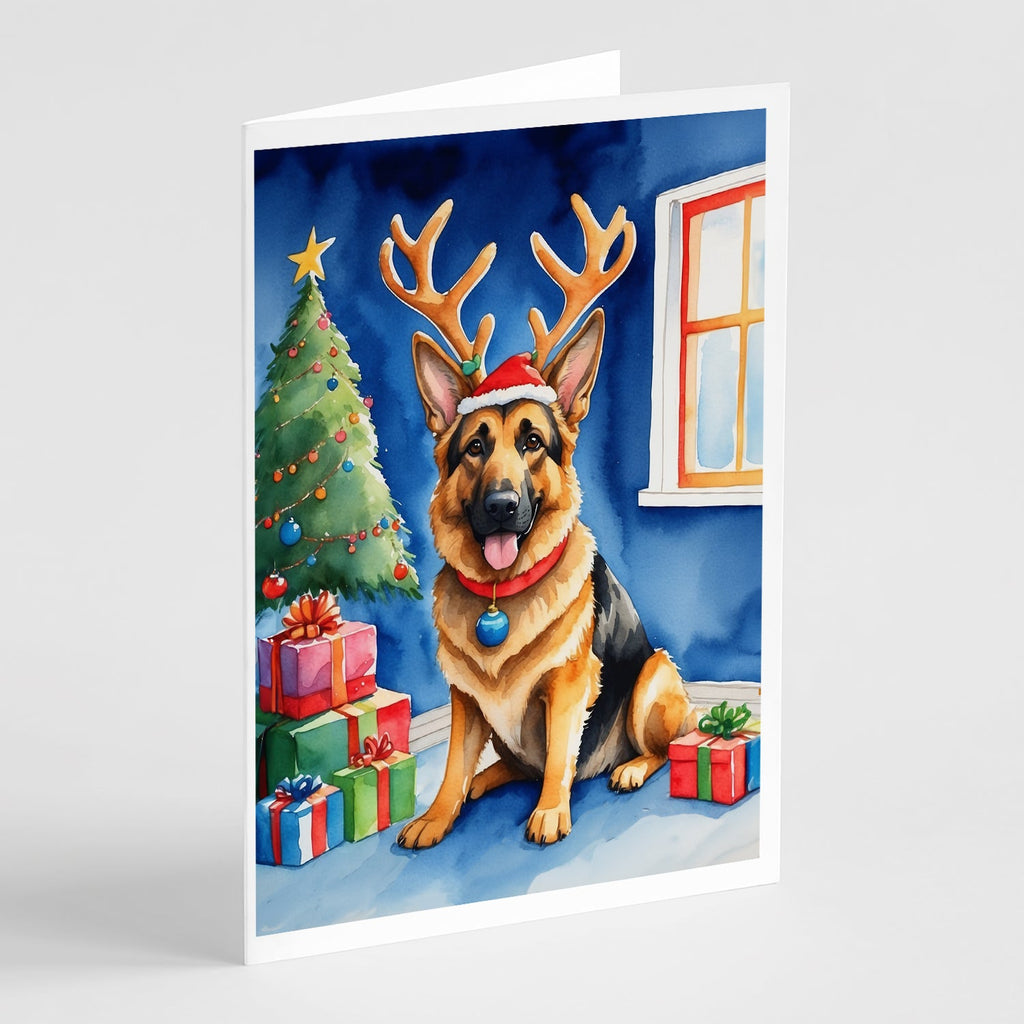German Shepherd Christmas Reindeer Greeting Cards Pack of 8 Blank Cards with Envelopes Whimsical A7 Size 5x7