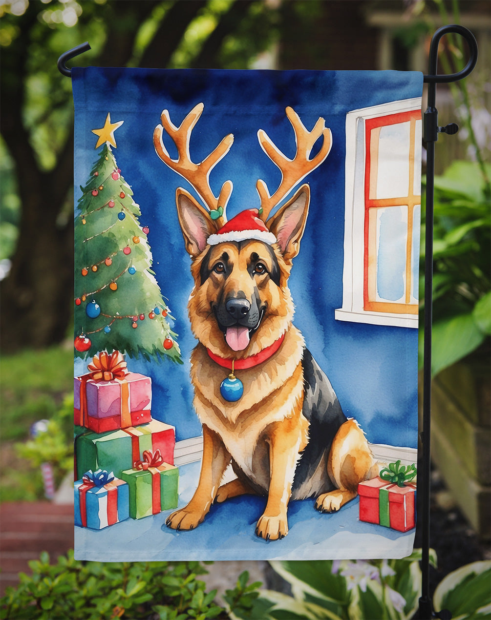 German Shepherd Christmas Reindeer Garden Flag Mailbox Decorative Yard Banner Outside Patio Artwork for Flower Beds, Garden Size, Multicolor