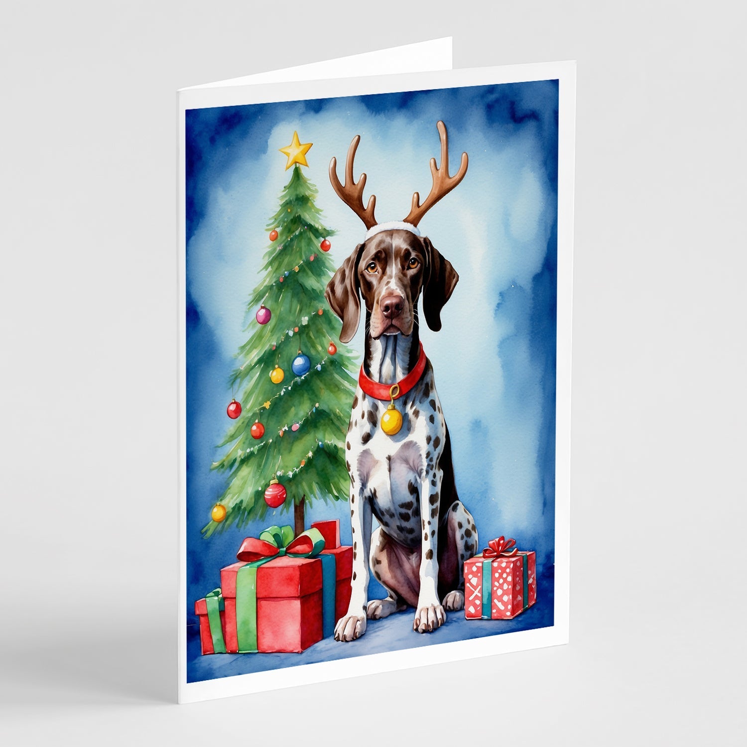 German Shorthaired Pointer Christmas Reindeer Greeting Cards Pack of 8 Blank Cards with Envelopes Whimsical A7 Size 5x7