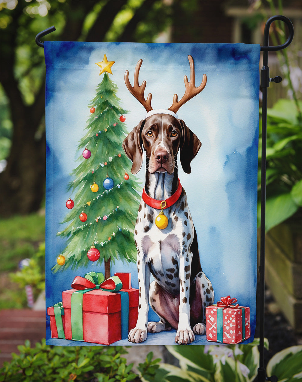German Shorthaired Pointer Christmas Reindeer Garden Flag Mailbox Decorative Yard Banner Outside Patio Artwork for Flower Beds, Garden Size, Multicolor