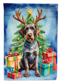 German Wirehaired Pointer Christmas Reindeer House Flag 28x40 Porch Sleeve Pole Decorative Outside Yard Banner Artwork Wall Hanging, Polyester