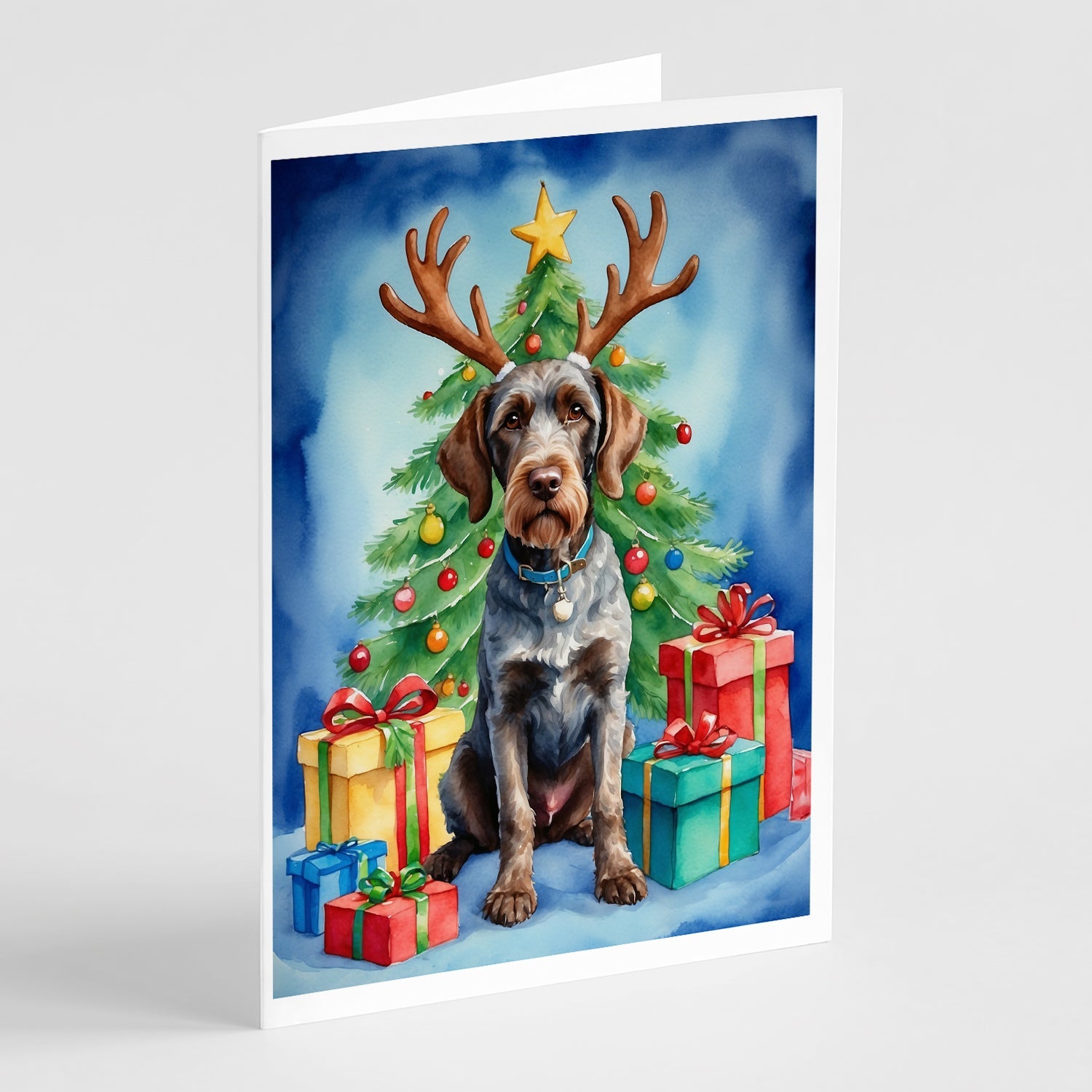 German Wirehaired Pointer Christmas Reindeer Greeting Cards Pack of 8 Blank Cards with Envelopes Whimsical A7 Size 5x7