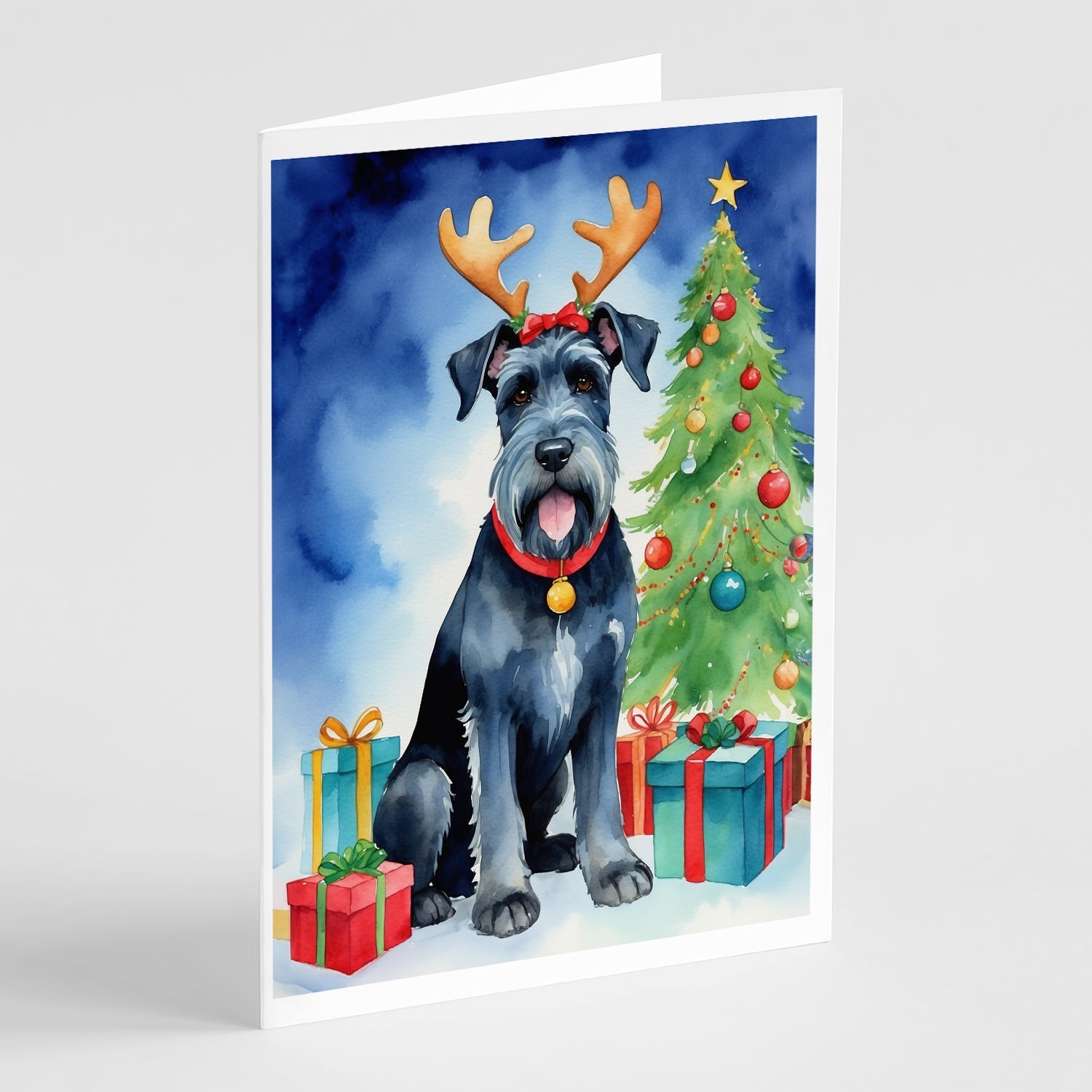 Giant Schnauzer Pointer Christmas Reindeer Greeting Cards Pack of 8 Blank Cards with Envelopes Whimsical A7 Size 5x7