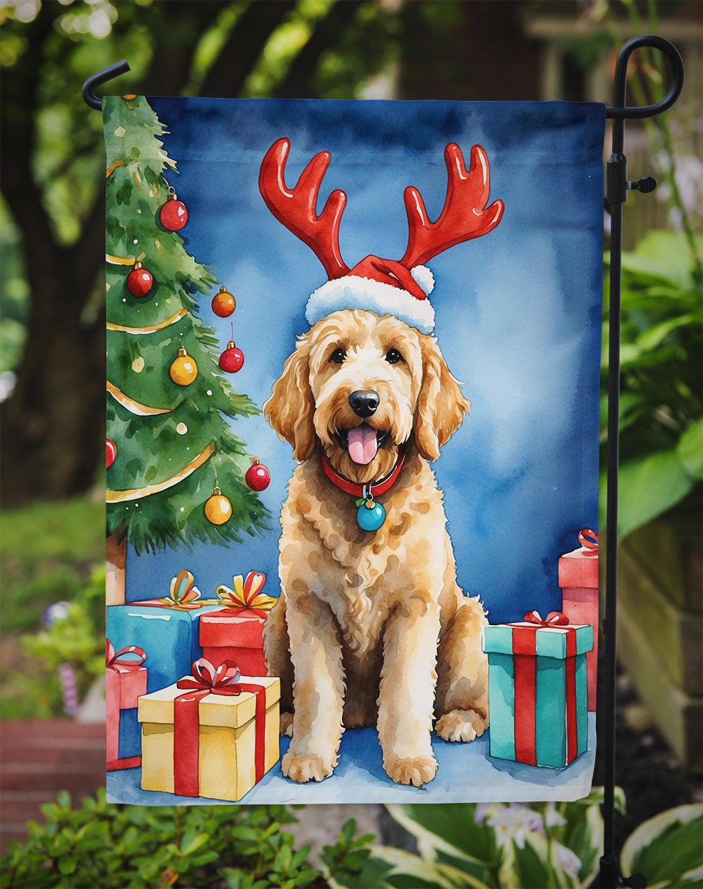 Goldendoodle Christmas Reindeer Garden Flag Mailbox Decorative Yard Banner Outside Patio Artwork for Flower Beds, Garden Size, Multicolor