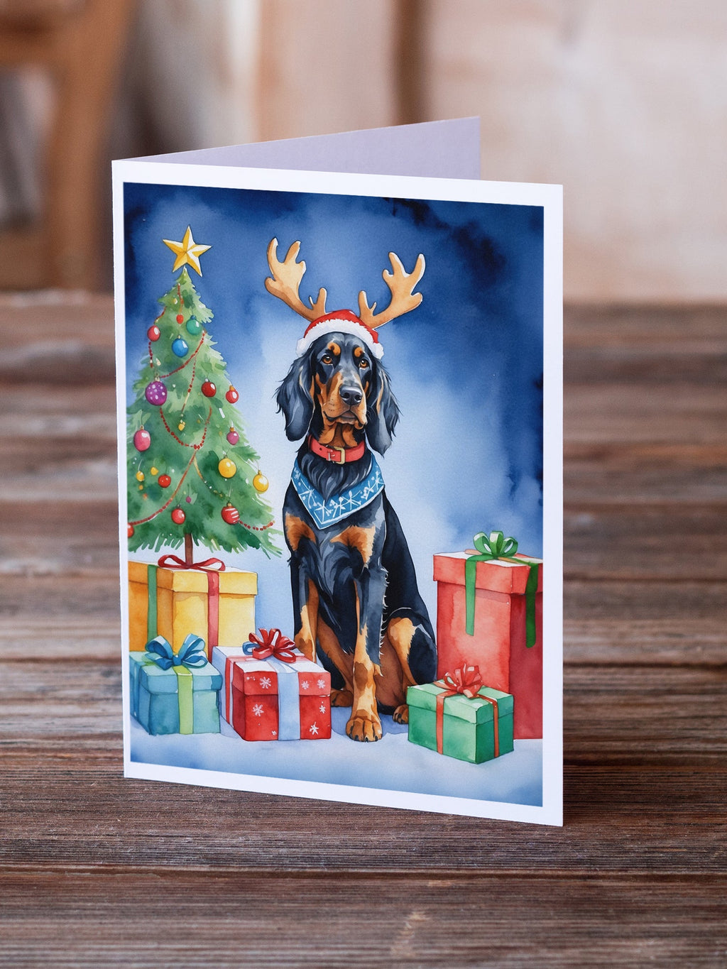 Gordon Setter Christmas Reindeer Greeting Cards Pack of 8 Blank Cards with Envelopes Whimsical A7 Size 5x7