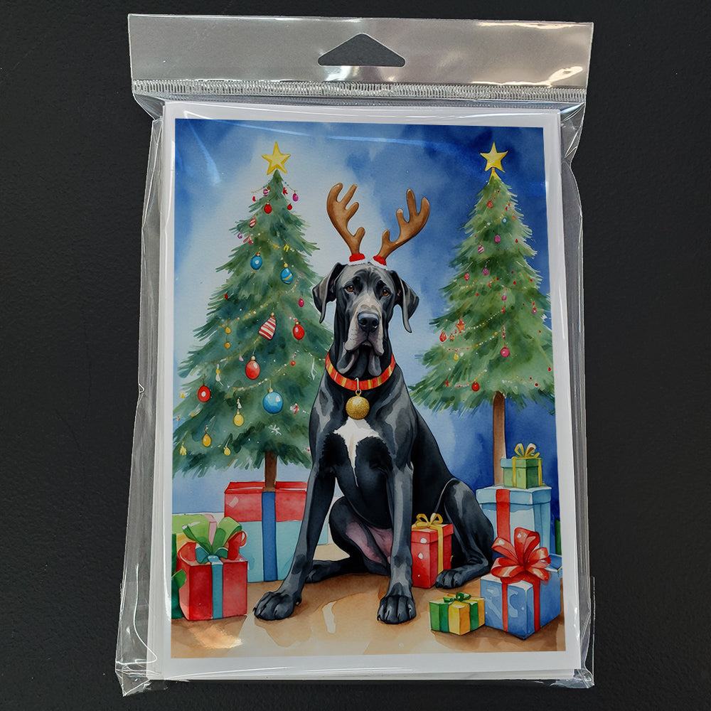 Black Great Dane Christmas Reindeer Greeting Cards Pack of 8 Blank Cards with Envelopes Whimsical A7 Size 5x7