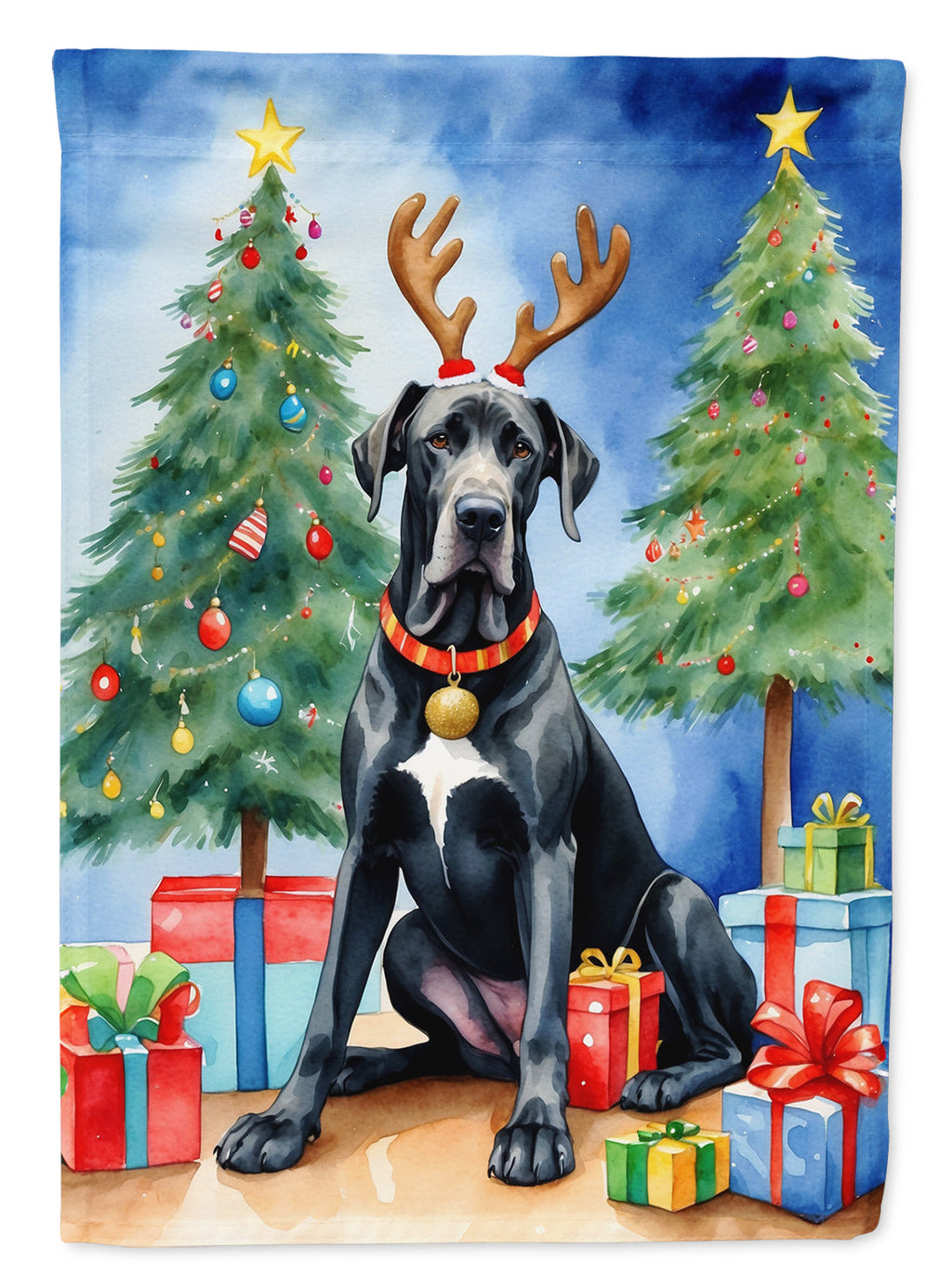 Black Great Dane Christmas Reindeer Garden Flag Mailbox Decorative Yard Banner Outside Patio Artwork for Flower Beds, Garden Size, Multicolor
