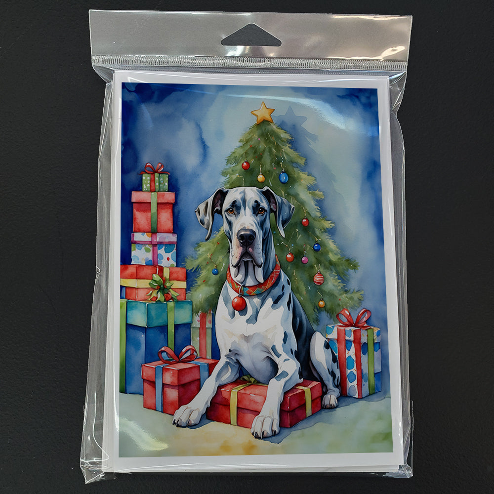 Harlequin Great Dane Christmas Reindeer Greeting Cards Pack of 8 Blank Cards with Envelopes Whimsical A7 Size 5x7