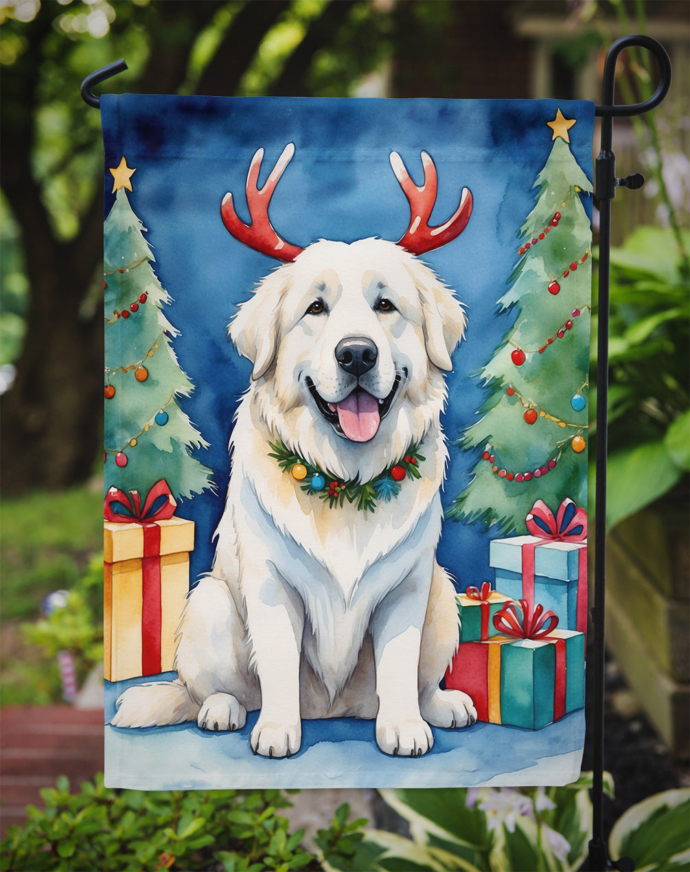 Great Pyrenees Christmas Reindeer Garden Flag Mailbox Decorative Yard Banner Outside Patio Artwork for Flower Beds, Garden Size, Multicolor