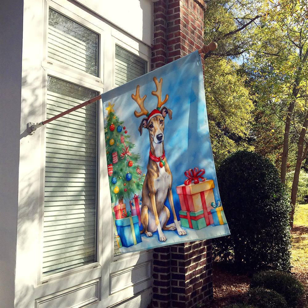 Brindle Greyhound Christmas Reindeer House Flag 28x40 Porch Sleeve Pole Decorative Outside Yard Banner Artwork Wall Hanging, Polyester