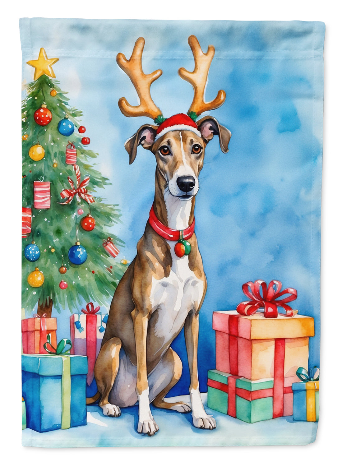 Brindle Greyhound Christmas Reindeer Garden Flag Mailbox Decorative Yard Banner Outside Patio Artwork for Flower Beds, Garden Size, Multicolor