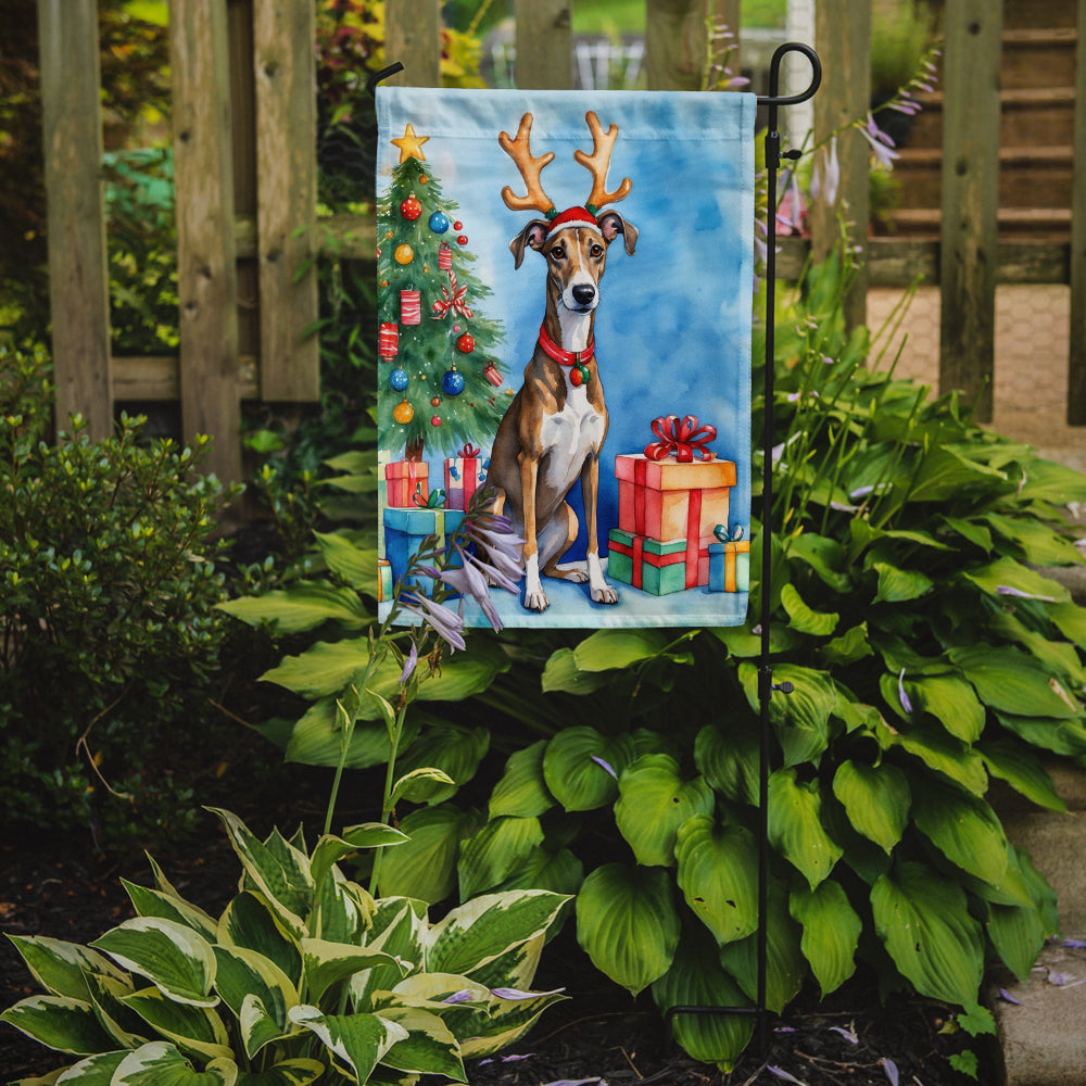 Brindle Greyhound Christmas Reindeer Garden Flag Mailbox Decorative Yard Banner Outside Patio Artwork for Flower Beds, Garden Size, Multicolor
