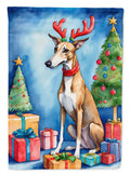 Greyhound Christmas Reindeer House Flag 28x40 Porch Sleeve Pole Decorative Outside Yard Banner Artwork Wall Hanging, Polyester