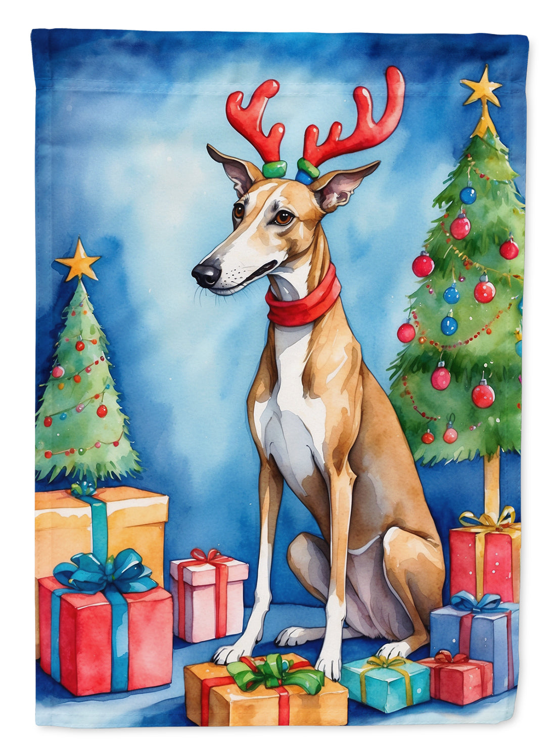 Greyhound Christmas Reindeer Garden Flag Mailbox Decorative Yard Banner Outside Patio Artwork for Flower Beds, Garden Size, Multicolor