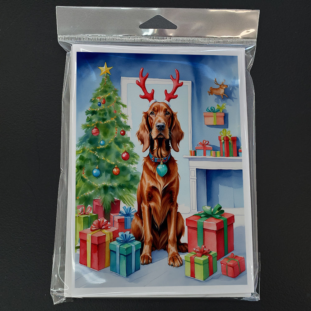 Irish Setter Christmas Reindeer Greeting Cards Pack of 8 Blank Cards with Envelopes Whimsical A7 Size 5x7