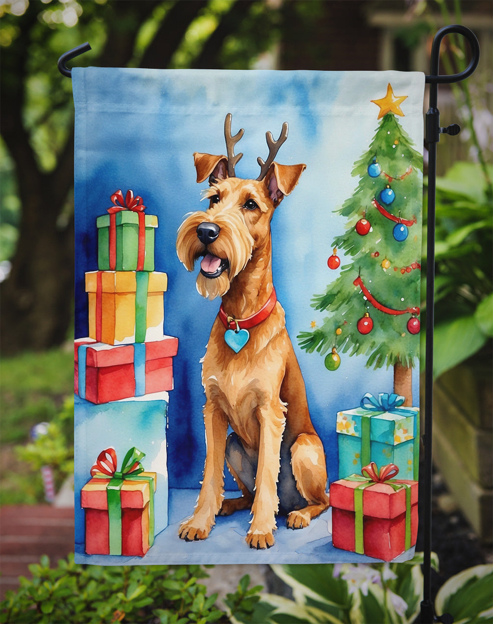 Irish Terrier Christmas Reindeer Garden Flag Mailbox Decorative Yard Banner Outside Patio Artwork for Flower Beds, Garden Size, Multicolor