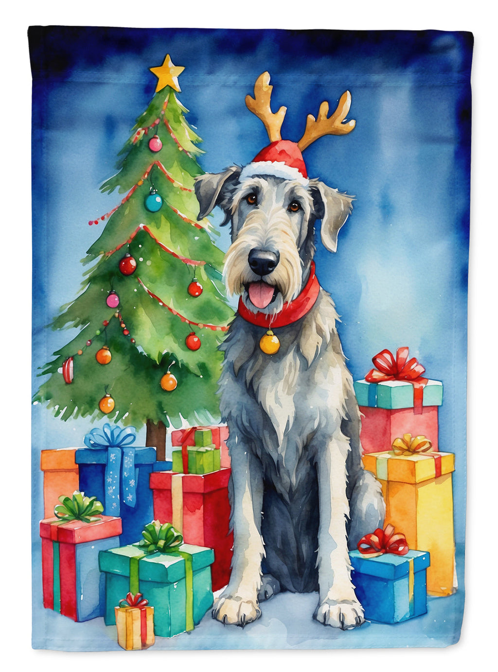 Irish Wolfhound Christmas Reindeer House Flag 28x40 Porch Sleeve Pole Decorative Outside Yard Banner Artwork Wall Hanging, Polyester