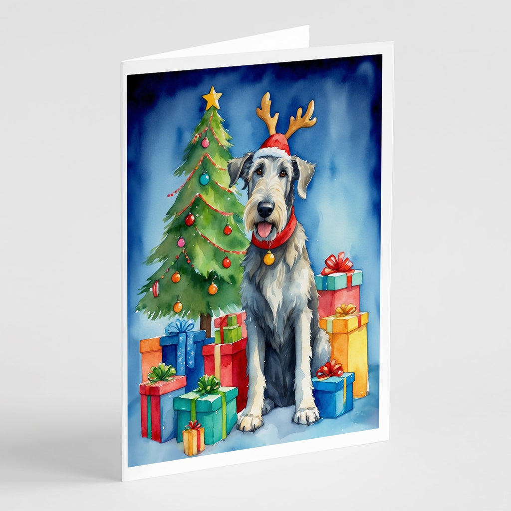 Irish Wolfhound Christmas Reindeer Greeting Cards Pack of 8 Blank Cards with Envelopes Whimsical A7 Size 5x7