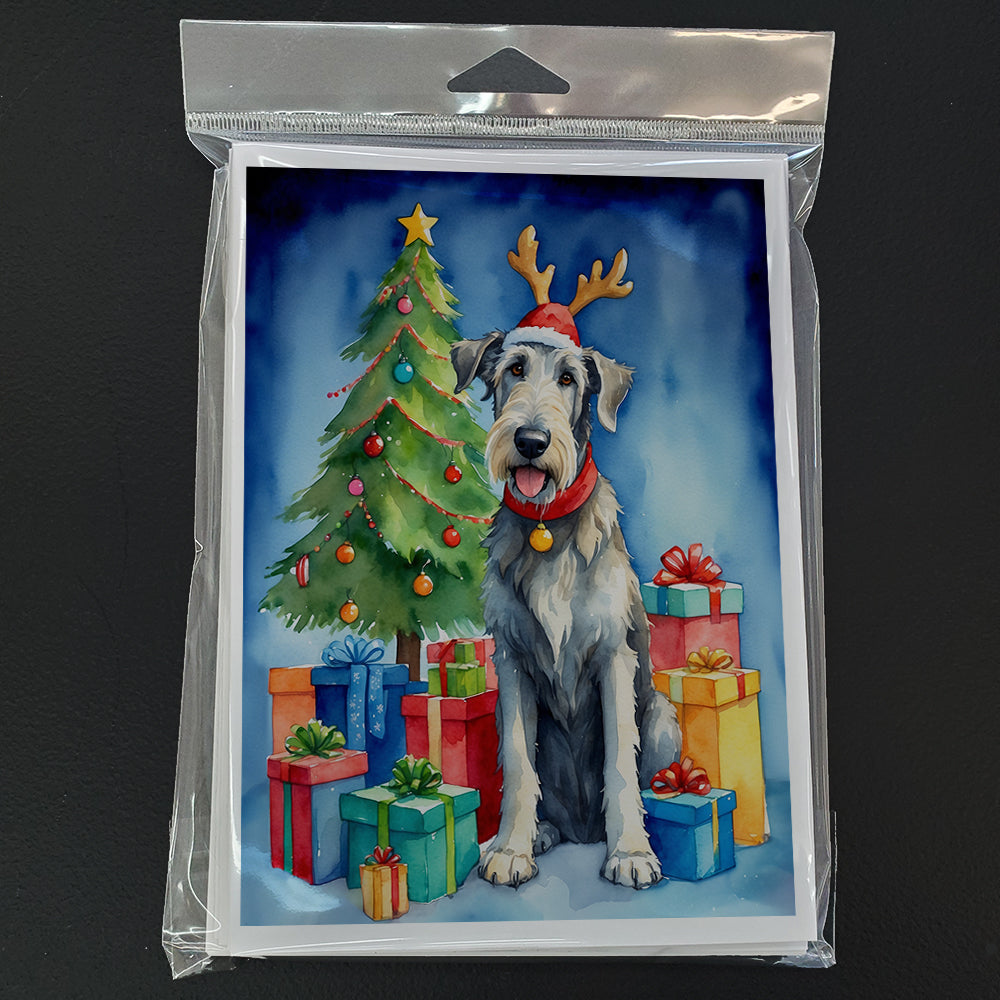 Irish Wolfhound Christmas Reindeer Greeting Cards Pack of 8 Blank Cards with Envelopes Whimsical A7 Size 5x7