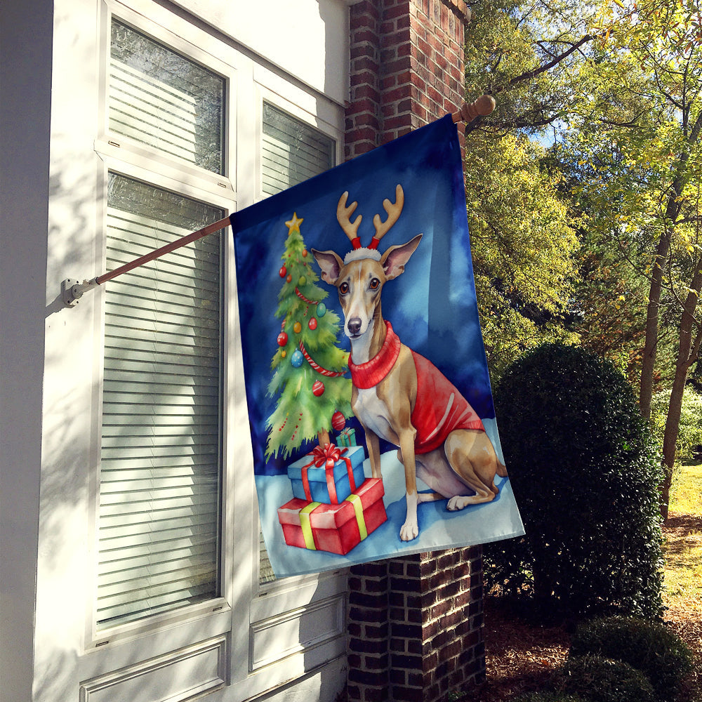 Italian Greyhound Christmas Reindeer House Flag 28x40 Porch Sleeve Pole Decorative Outside Yard Banner Artwork Wall Hanging, Polyester